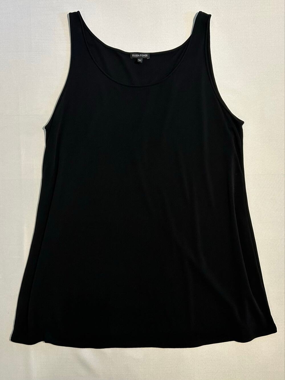 Eileen Fisher 100% Silk Georgette Scoop Neck Tank Top Black XL